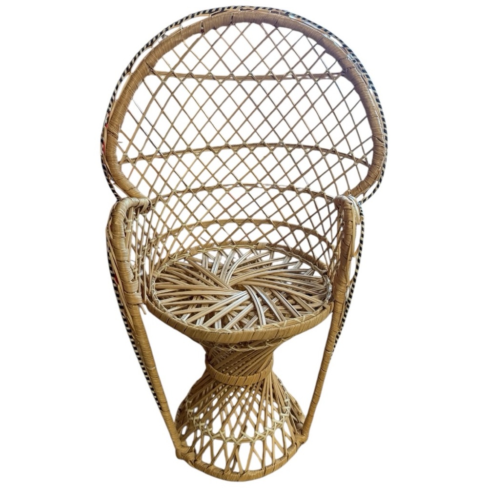 Vintage Peacock Wicker Fan Back Rattan Chair